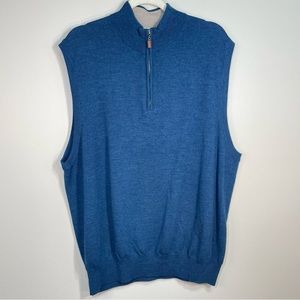 Peter Millar Merino Wool Blue Quarter Zip Sweater Vest Size Mens XXL